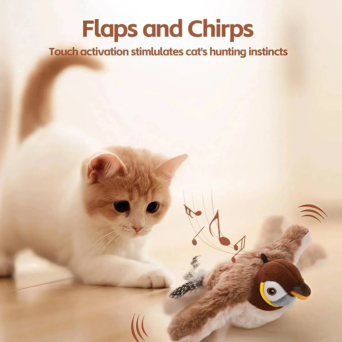 Interactive Rechargeable Chirping Flapping Bird Cat Toy Touch Activated