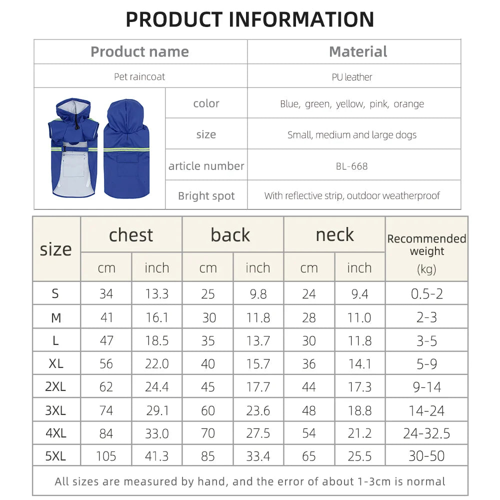 Dog Hooded Raincoat Reflective Waterproof Cloak Style For Dogs