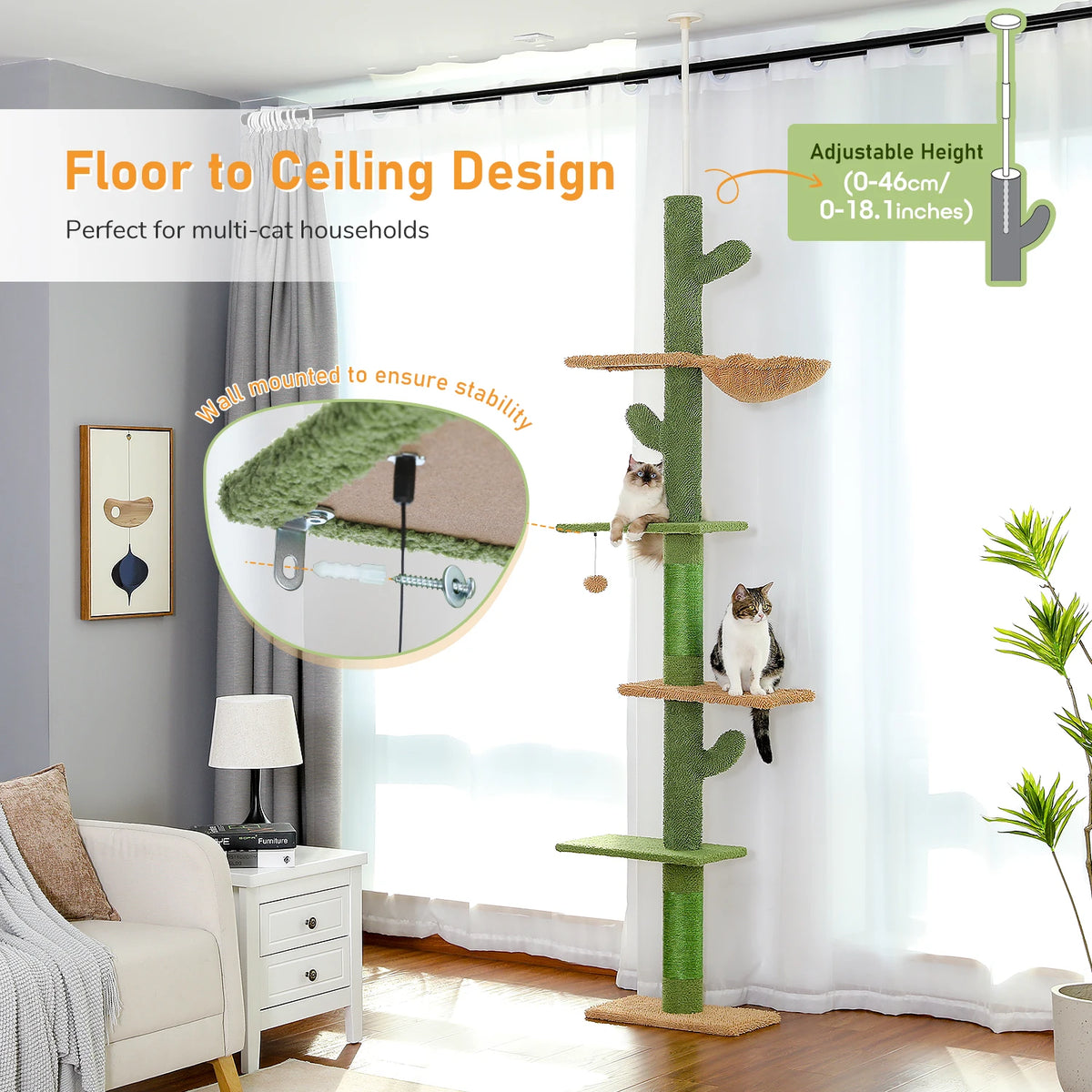 PAWZ Road Floor To Ceiling Cat Tower With Scratching Post