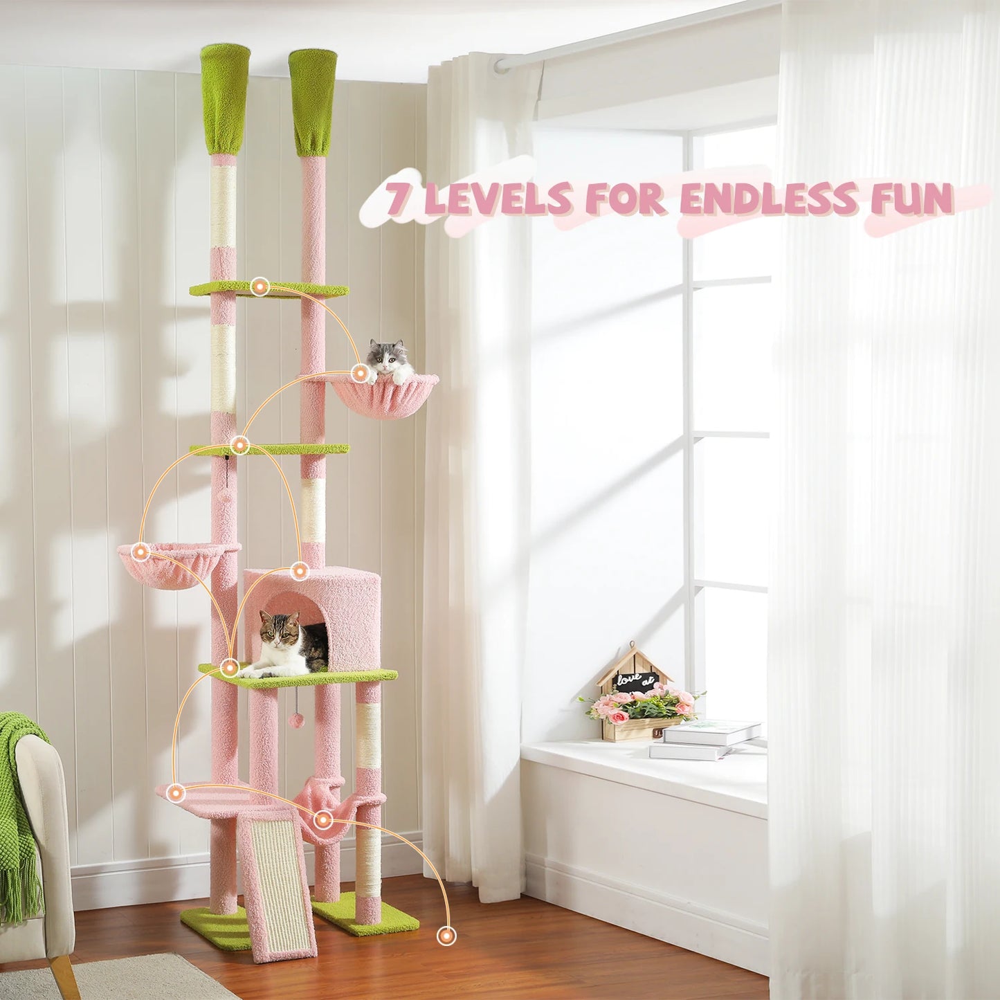 PAWZ Road Cactus Cat Tree Floor To Ceiling Cat Tower Five Tiers Scratching Posts