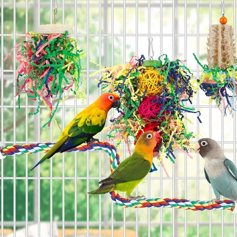 Bird Chew Toys Cage Hanging Paper Ball Foraging Toys
