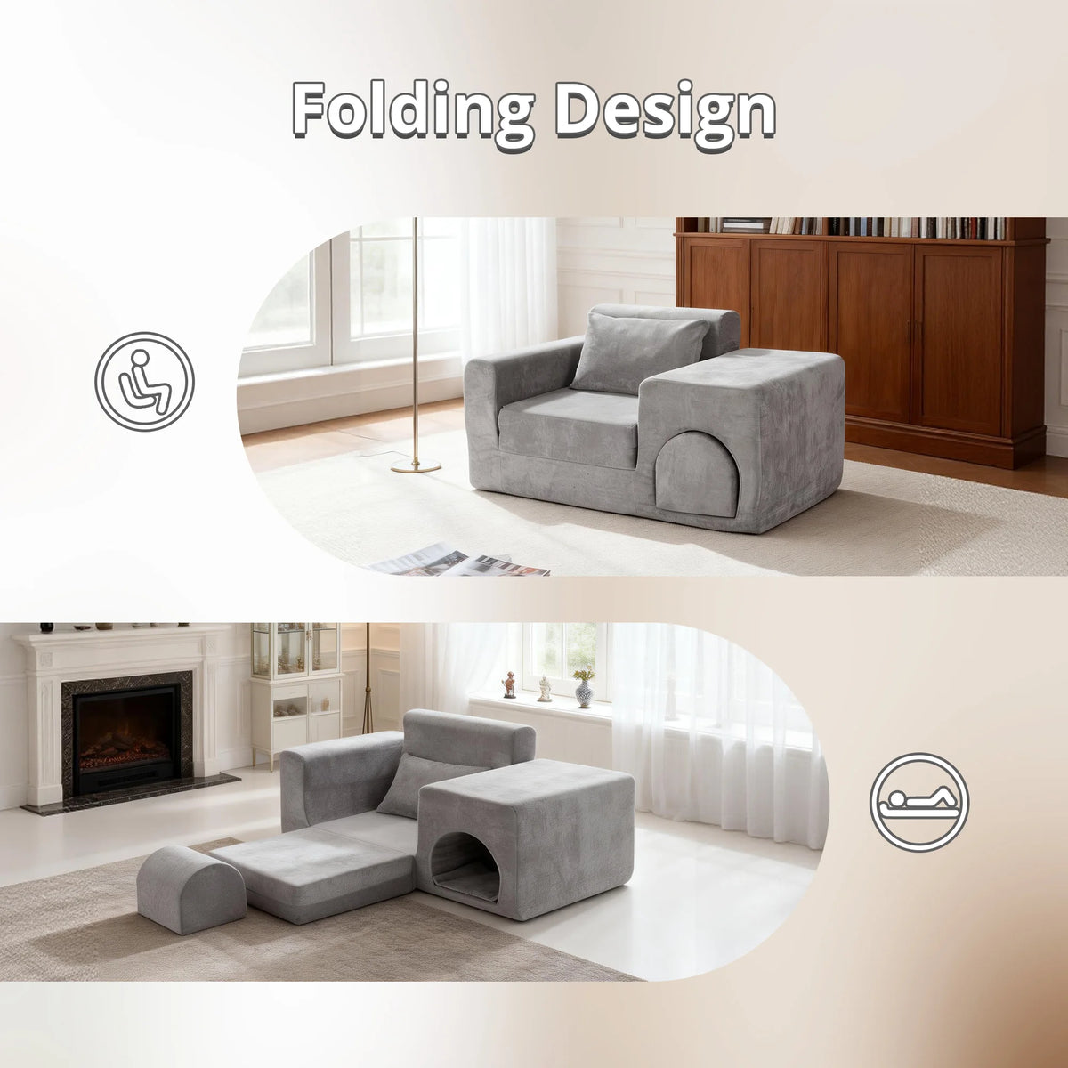 5-In-1 No Assembly Sofa Bed With Ottoman Pet Friendly