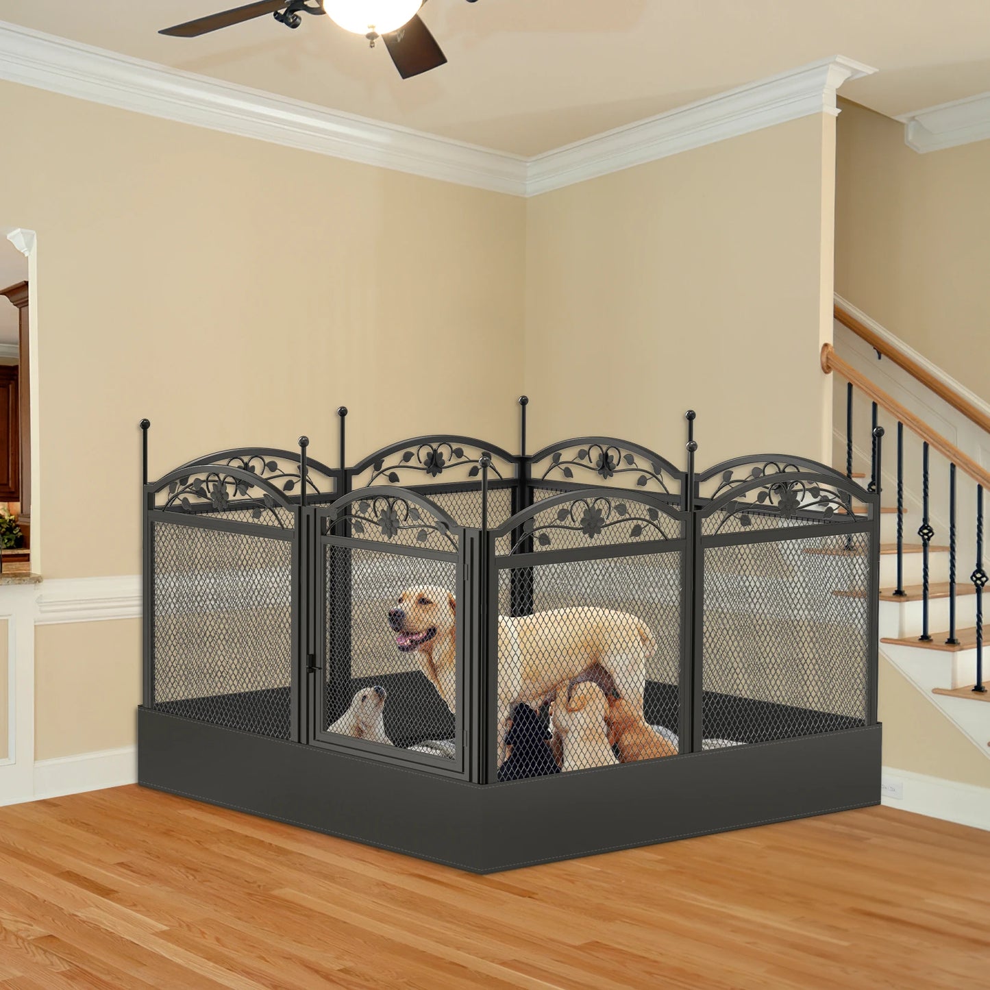 BINGOPAW 8 Panel Heavy Duty Dog Playpen Outdoor Indoor Iron Waterproof Pad