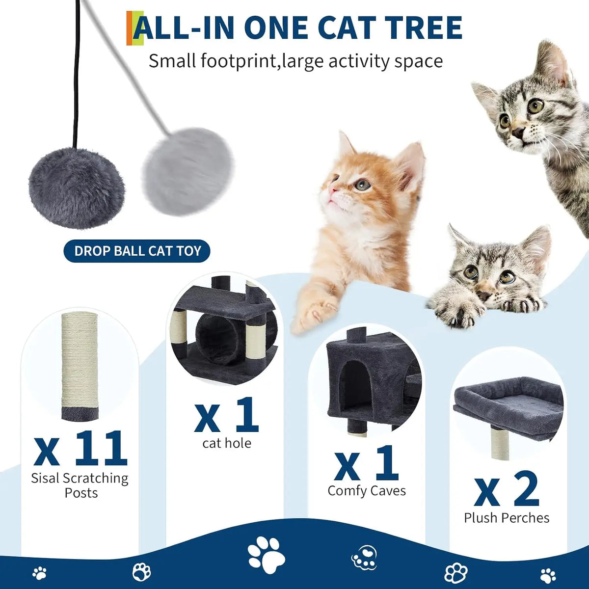 TWISTER CK Large Cat Tree Tower With Hammock And Condo