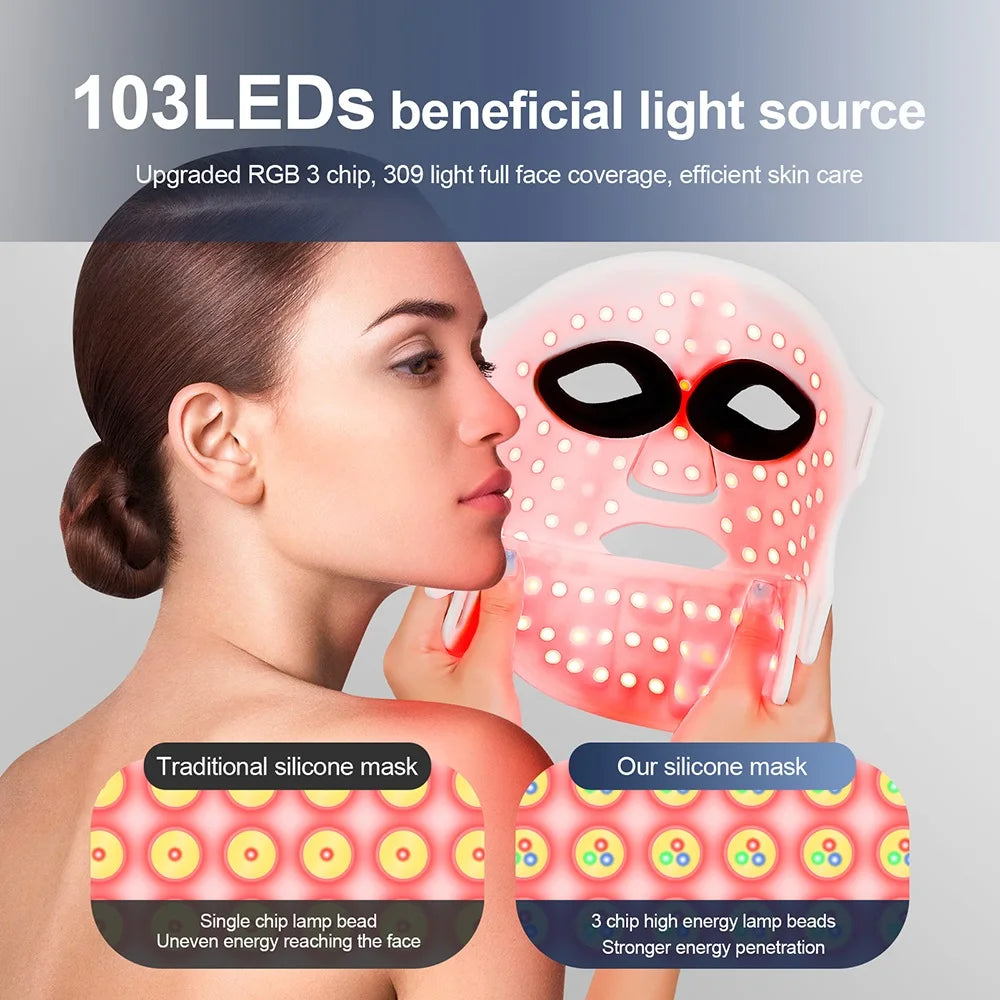 Silicone LED Face Neck Mask 7 Colors Red Light Infrared Photon Therapy Mask Flexible Wireless LED Beauty Mask for Skin Repair Rejuvenation Home Skin care