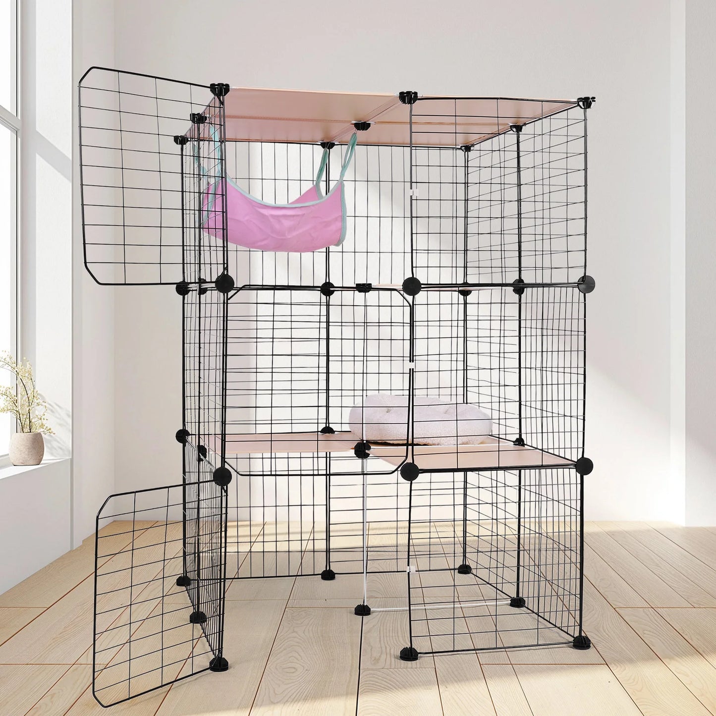 3 Tiers Indoor Cat Enclosure With Hammock And Bed Playpen For 1 To 3 Cats