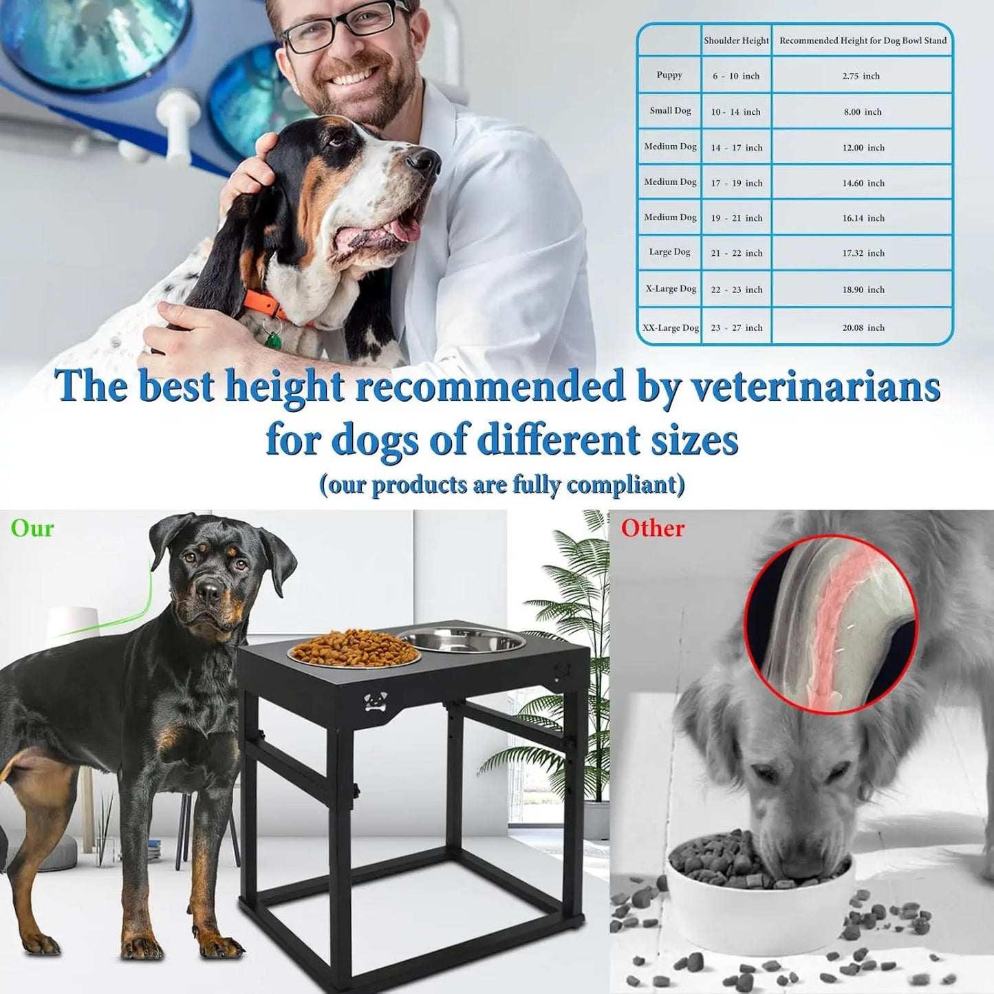 Adjustable Elevated Dog Bowls Stainless Steel Non Slip Feeder