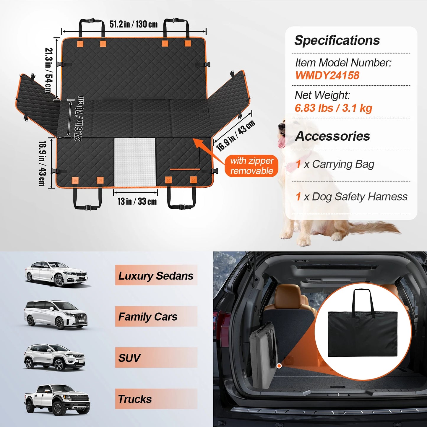 SucceBuy Back Seat Extender Car Seat Cover With Mesh Window