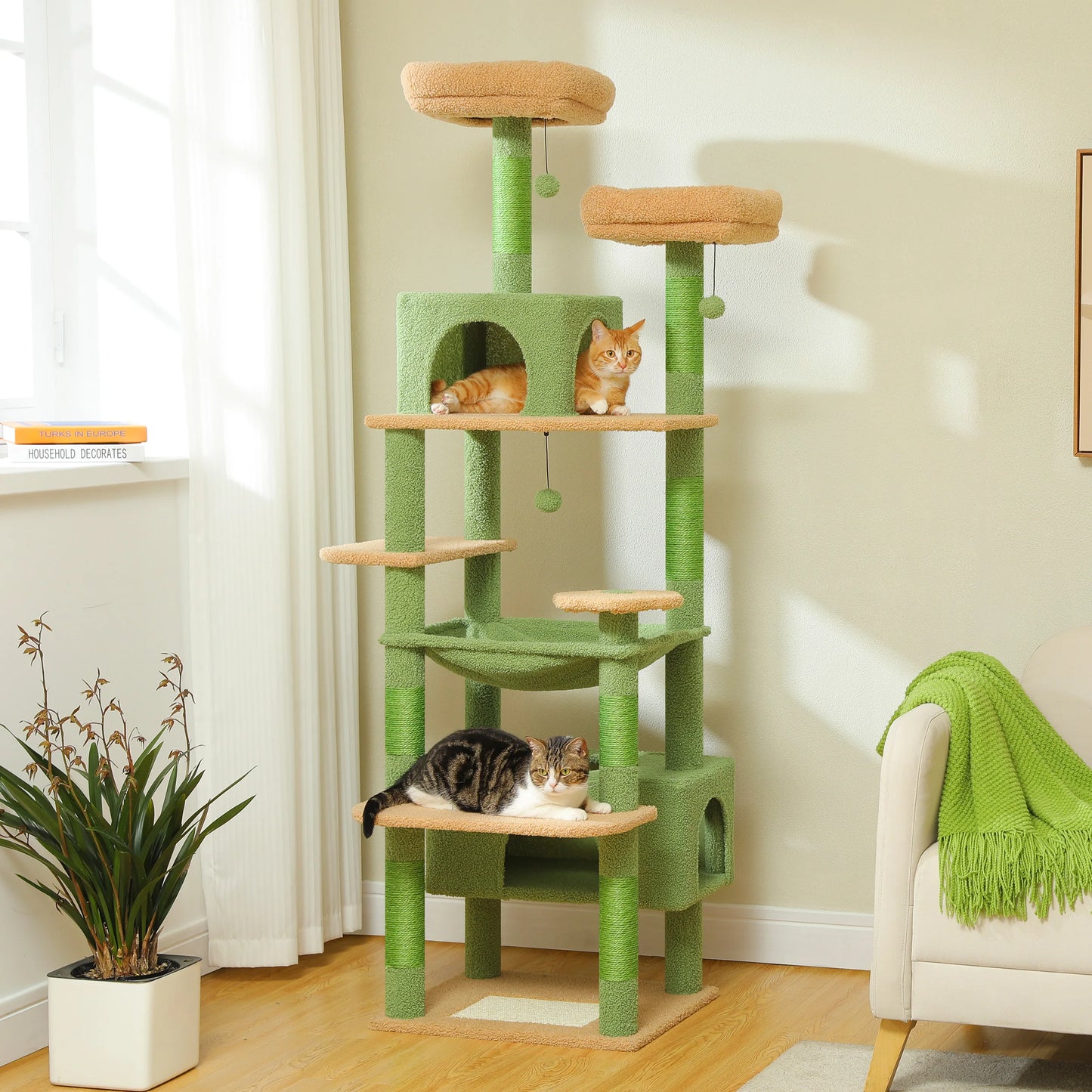 PEQULTI CN Multi Level Cat Tree Tower With Scratching Posts Cat Condo And Hammock