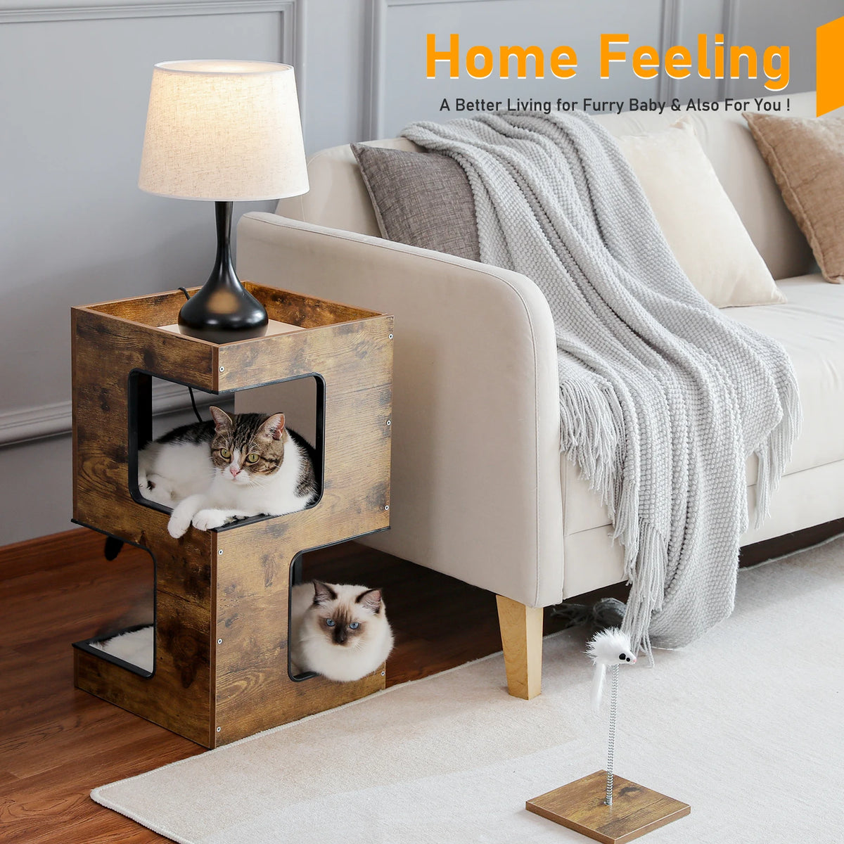 PAWZ Road Wooden Cat Condo House Bed With Scratching Pad