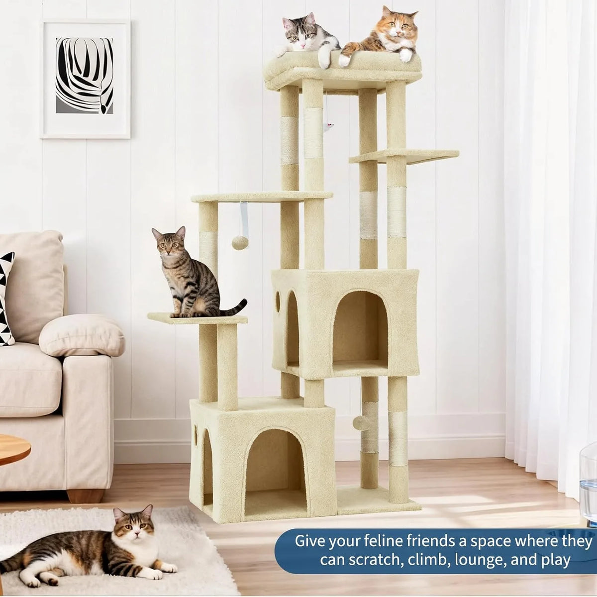 Multi Level Cat Tree Tower With Scratching Posts And Condos