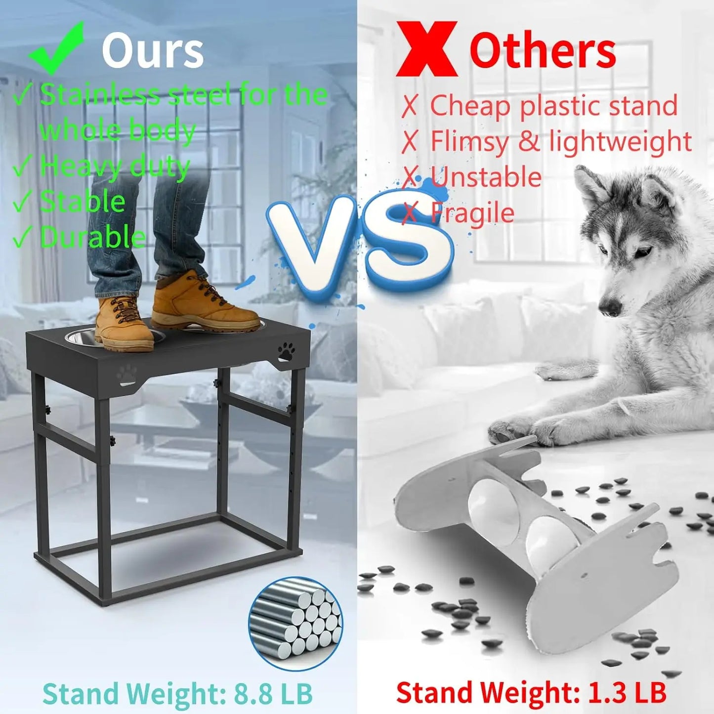 Adjustable Elevated Dog Bowls Stainless Steel Non Slip Feeder