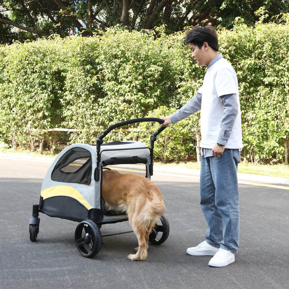 Foldable Dog Stroller Four Wheel Breathable Pet Carrier