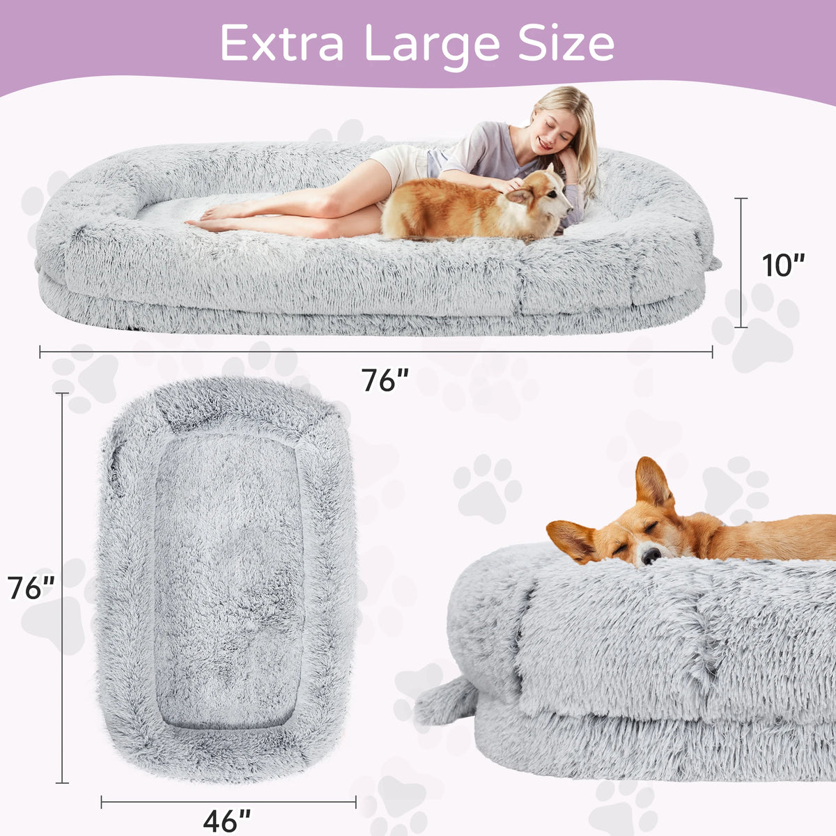 Large Human Dog Bed Orthopedic Faux Fur With Removable Cover