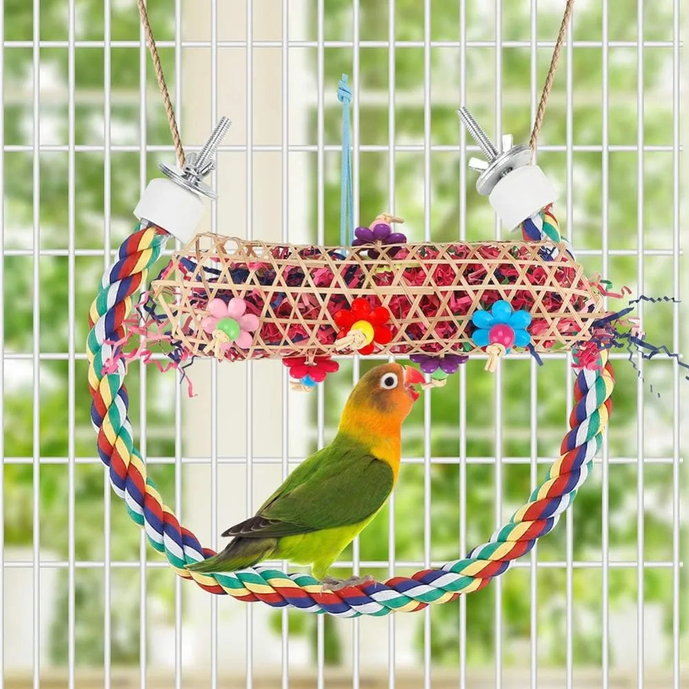 Bird Chew Toys Cage Hanging Paper Ball Foraging Toys