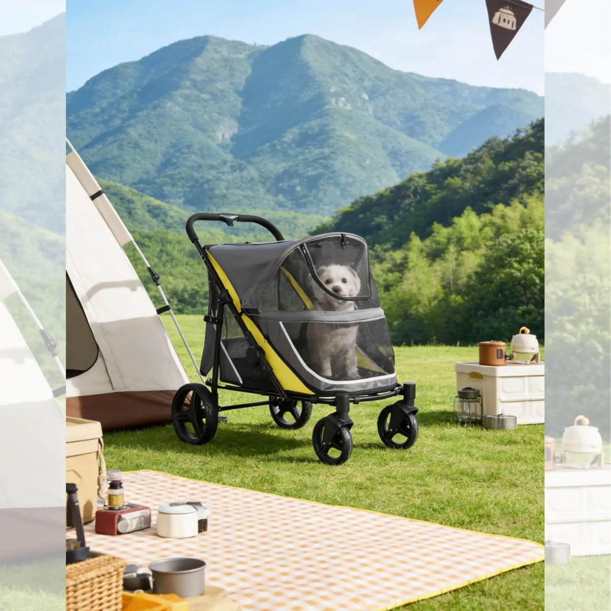 Foldable Dog Stroller With Breathable Mesh Outdoor Pet Carrier