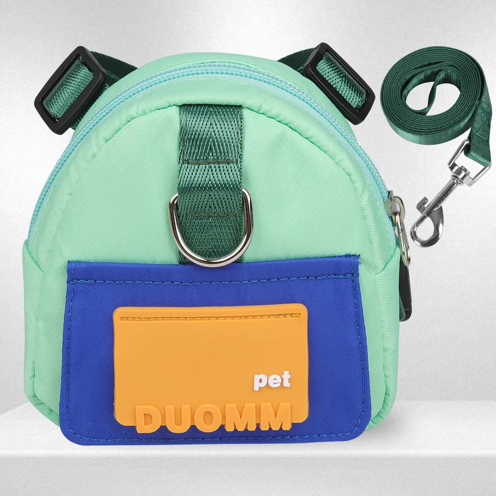 Cute Adjustable Pet Backpack With Harness Leash And Treat Pouch