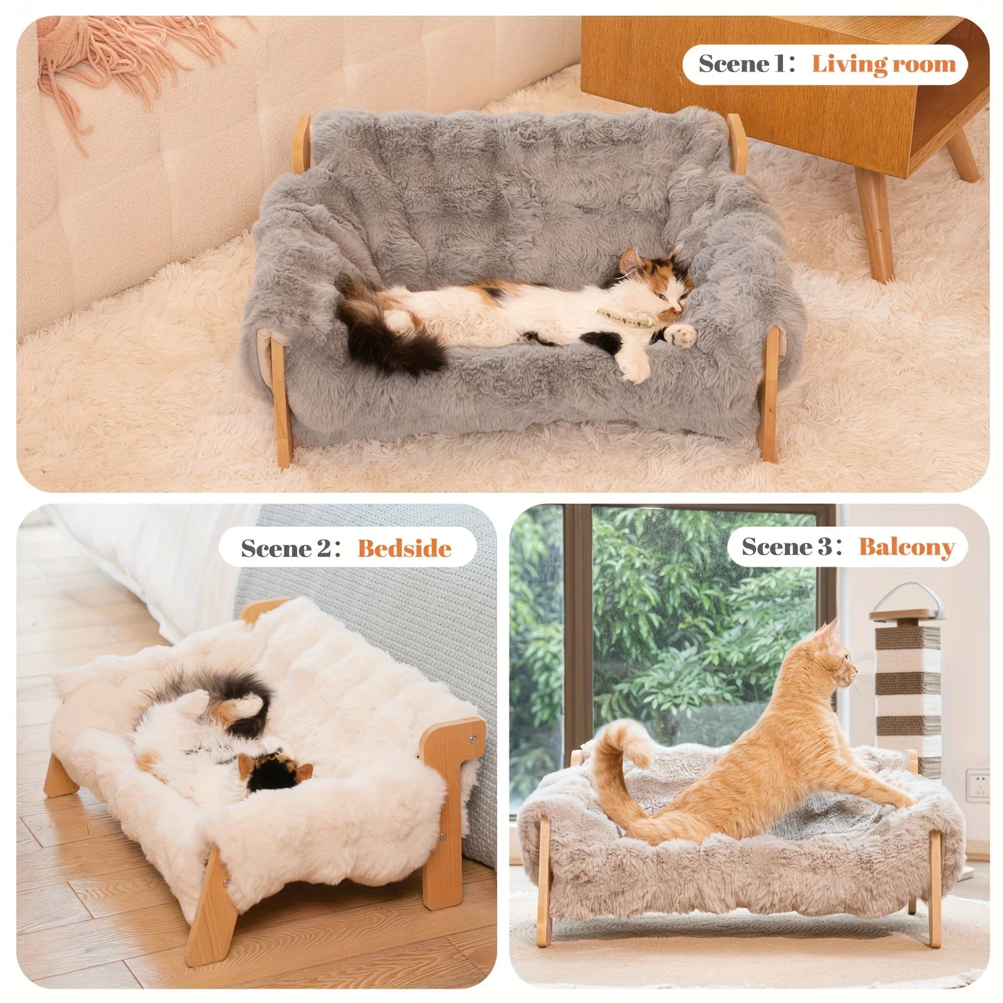 Raised Solid Wood Pet Couch Bed Elevated Cat Sofa Frame