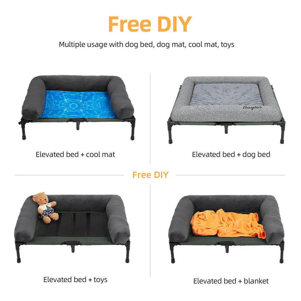 BINGOPAW Elevated Pet Lounger Bed For Dogs And Cats With Detachable Plush Bolster