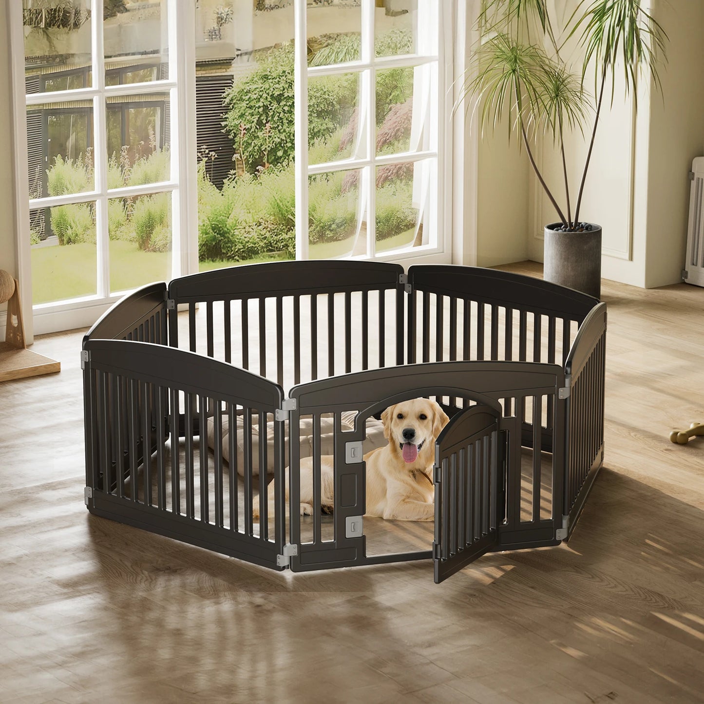 JHK Plastic Dog Playpen Expandable 6 Panel Portable Indoor Outdoor Fence