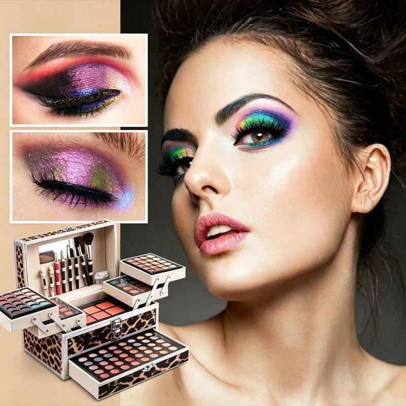 Pro All-In-One Eyeshadow Set, Full Makeup Kit, Professional All-In-One Makeup Kit for Women And Beginners, with Mirror, Eyeshadow, Blusher, Eyebrow Powder, Eyeliner, Cosplay Daily Makeup, for Natural And Glam Looks, Ideal Chr