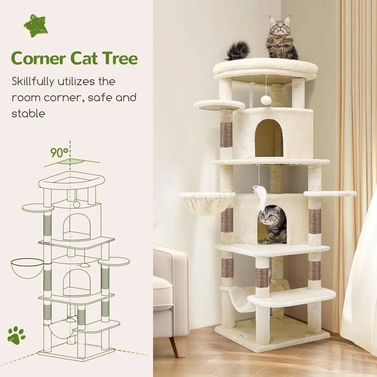 Corner Cat Tree Tower For Indoor Large Cats Four Levels