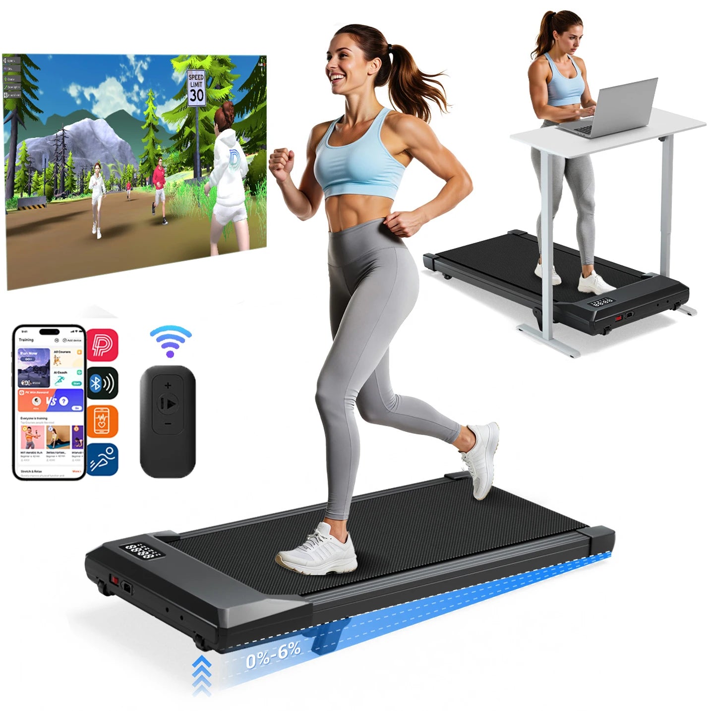 Superun Foldable Under Desk Walking Pad 2.5 HP Quiet Treadmill