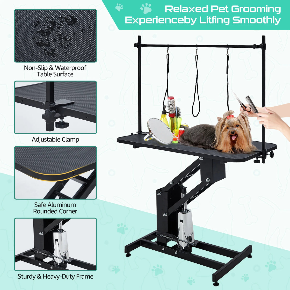 Hydraulic Dog Grooming Table With Adjustable Height And Overhead Arm