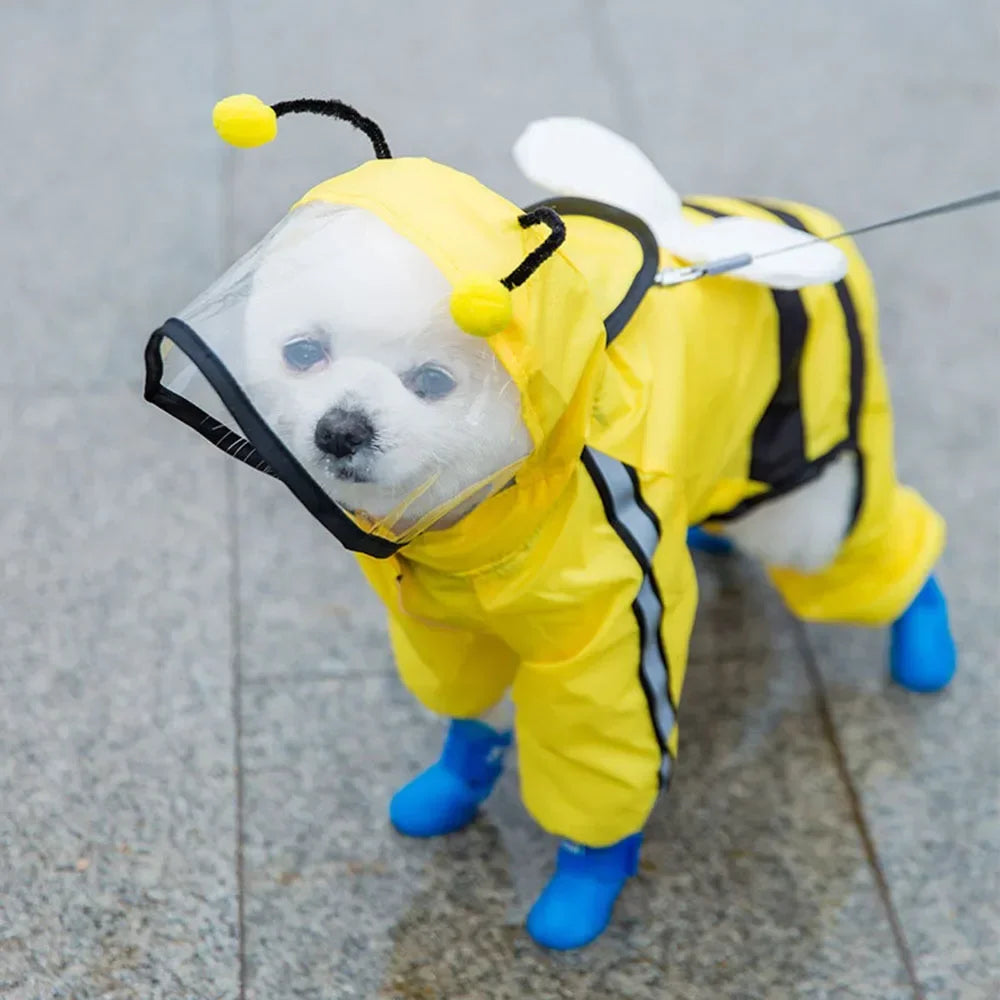 Bear Shape Dog Raincoat With Hat Reflective Waterproof Hooded Coat