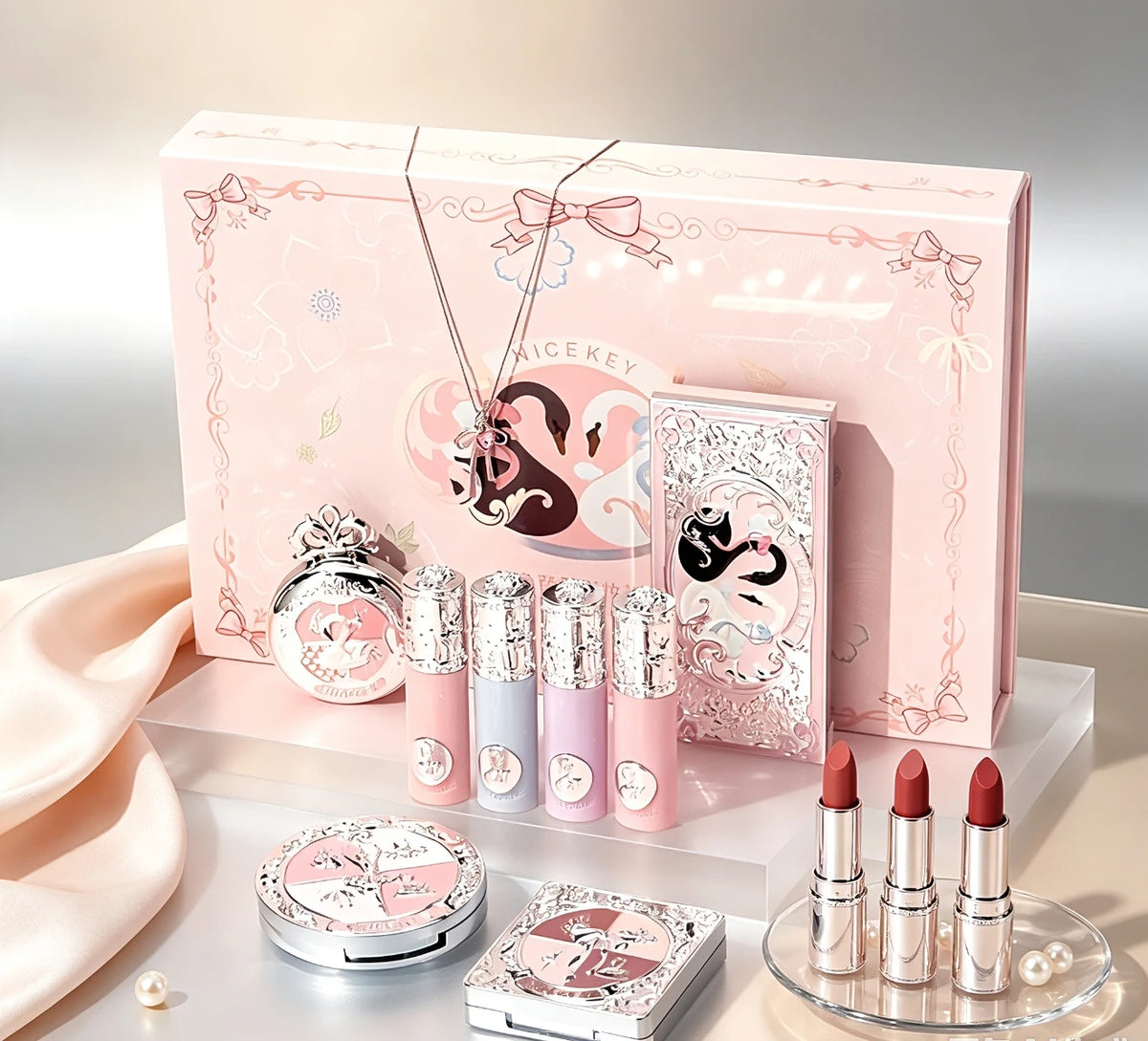 Swan Ballet 9‑Piece Makeup Gift Set for Women & Beginner Students, All‑in‑One Cosmetic Kit: Eyeshadow, Pressed Powder, Lipstick, Blush. Perfect Gift for Birthday, Valentine’s Day, Halloween, Exquisite Party Present