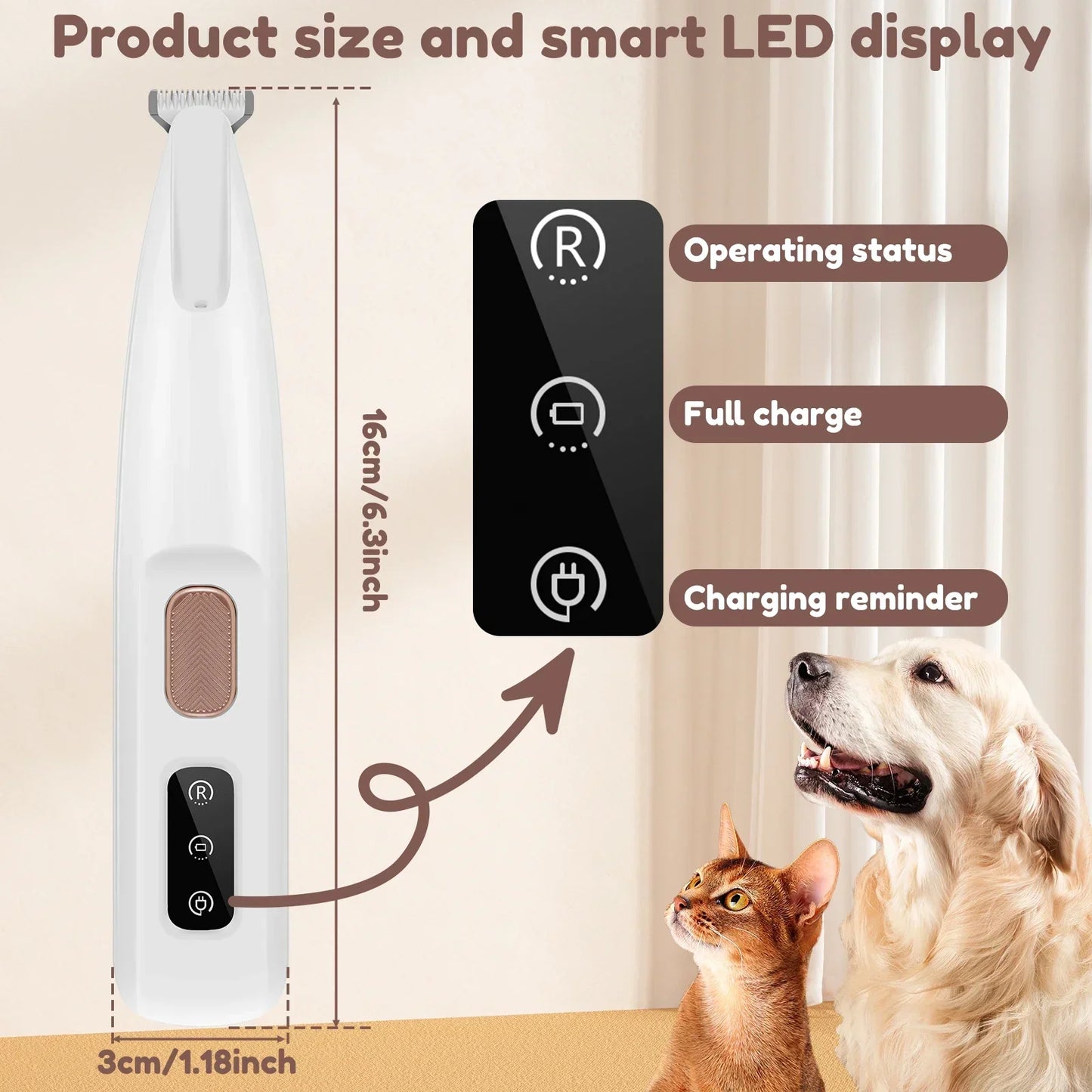 Dog Paw Trimmer With LED Light Waterproof Pet Grooming Clippers