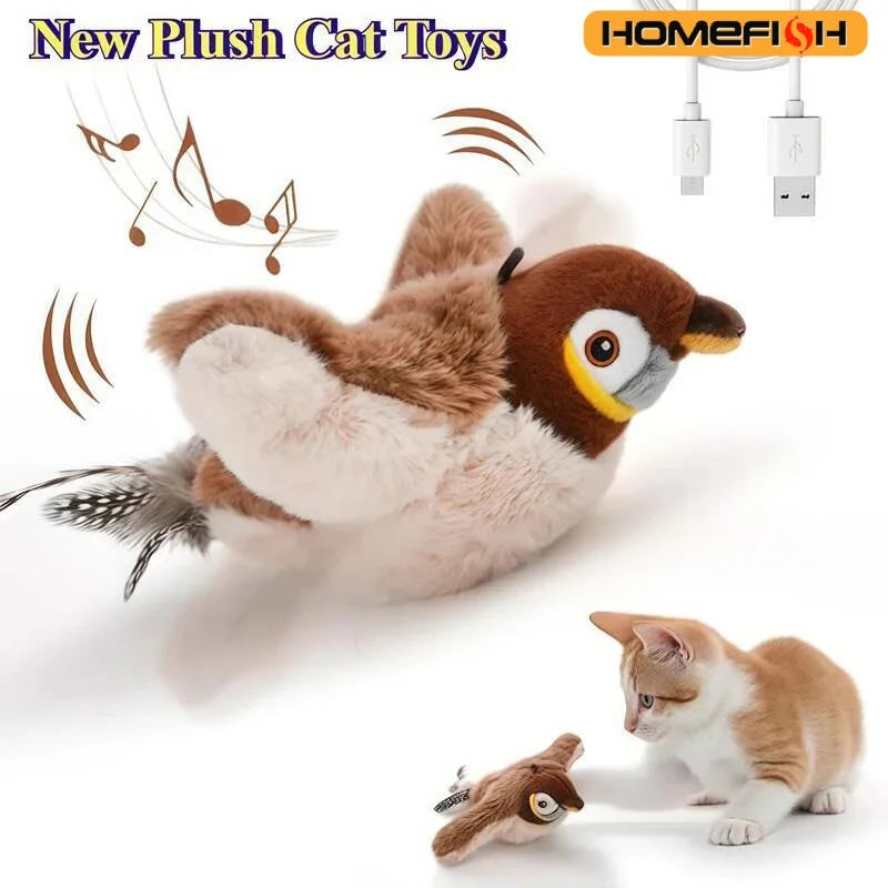 Interactive Rechargeable Chirping Flapping Bird Cat Toy Touch Activated