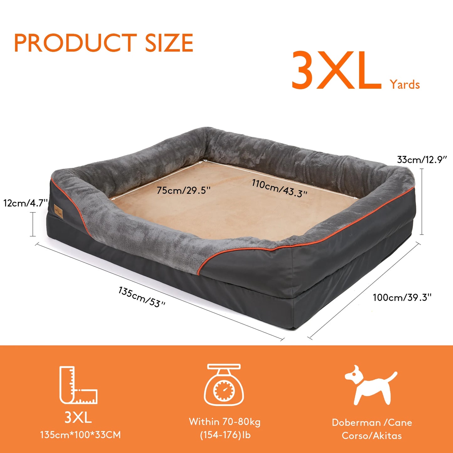 BORWART Orthopedic Memory Foam Dog Bed Sofa With Waterproof Removable Cover