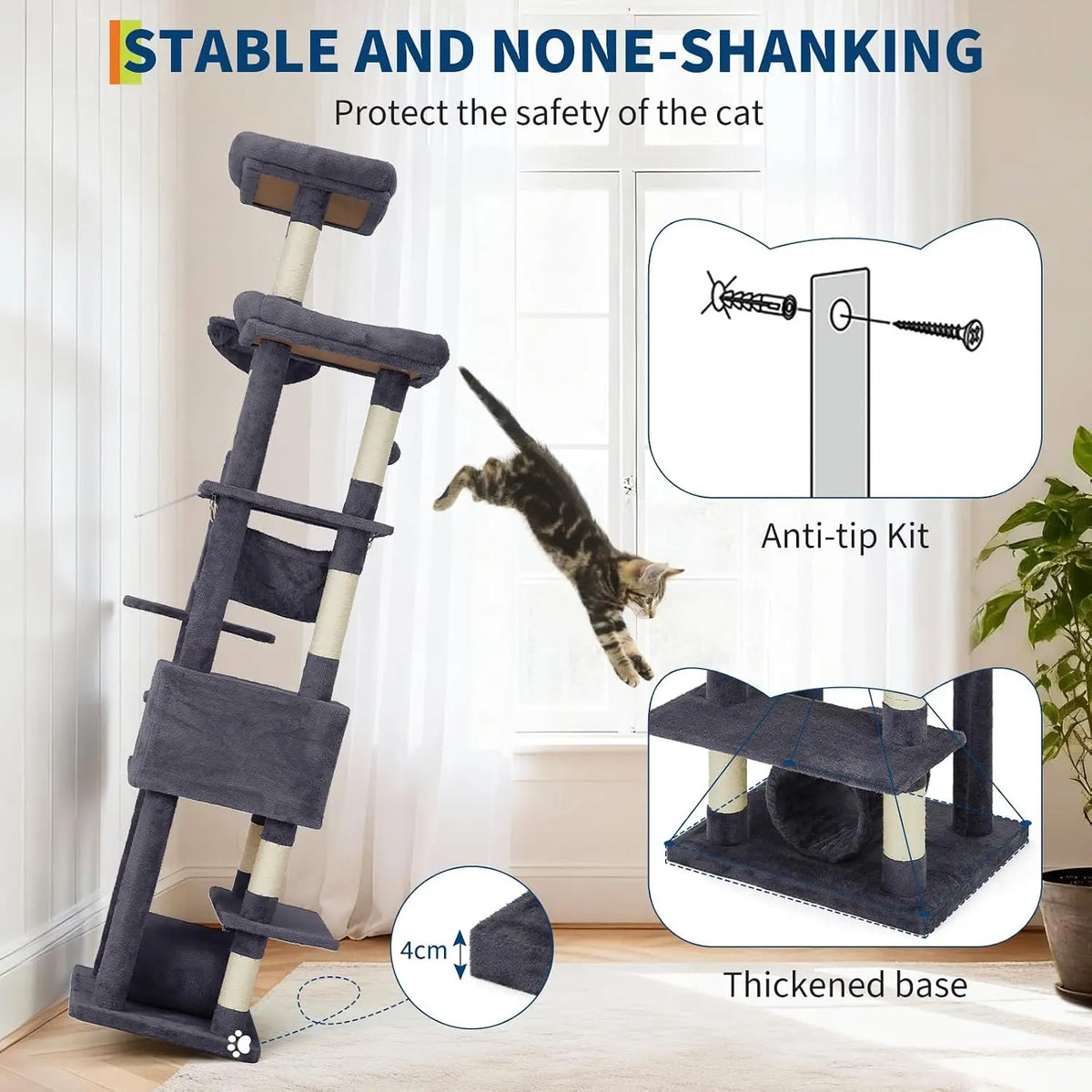 TWISTER CK Large Cat Tree Tower With Hammock And Condo