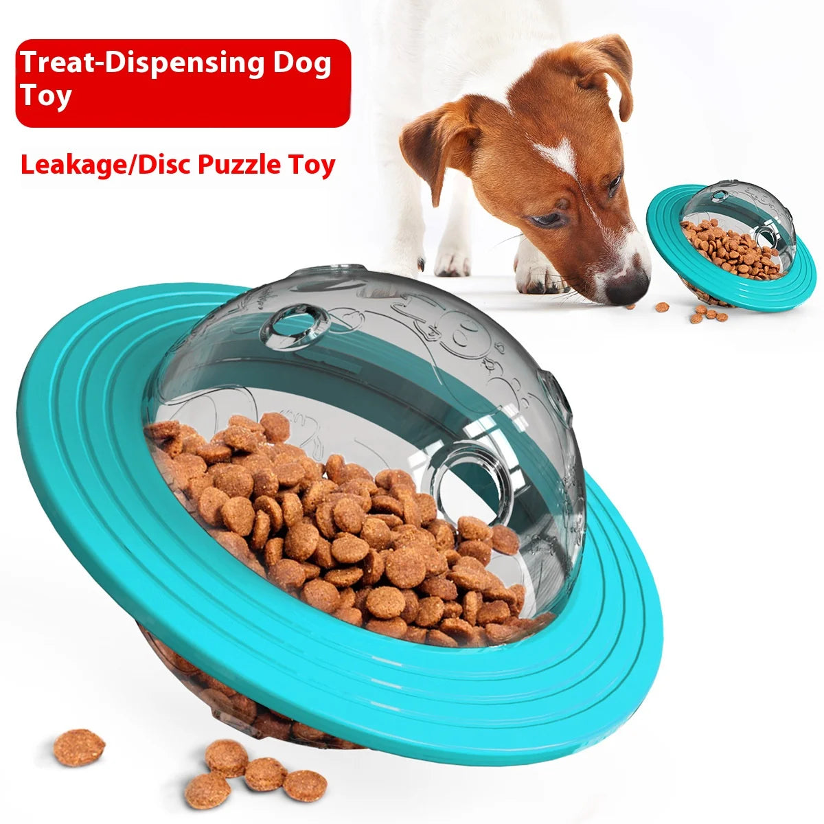 Chew Proof Flying Saucer Dog Toy Treat Dispenser Unbreakable