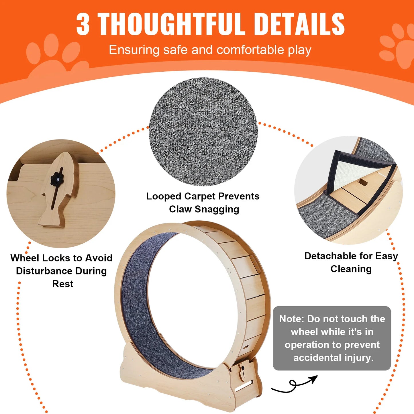 Wooden Cat Exercise Wheel Indoor Running Wheel With Detachable Carpet