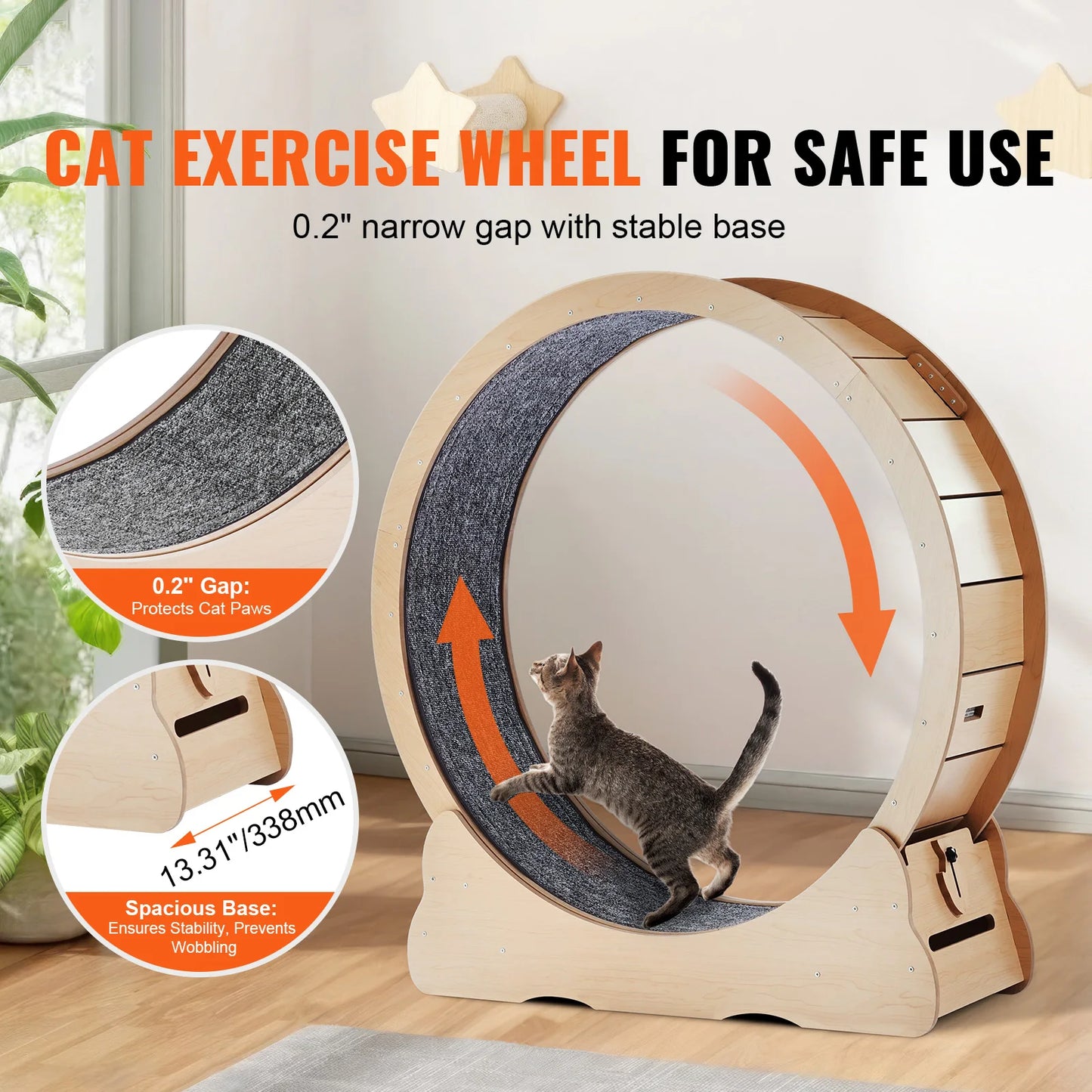Wooden Cat Exercise Wheel Indoor Running Wheel With Detachable Carpet