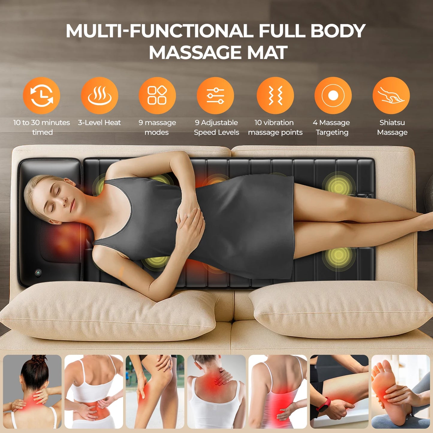 HOMEMASSA Shiatsu Full Body Massage Mat With Heat And 10 Motors