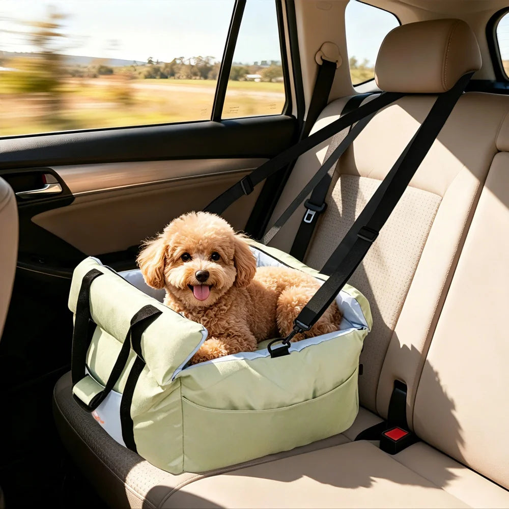 BORWART Portable Dog Car Seat Booster Bed With Safety Belt