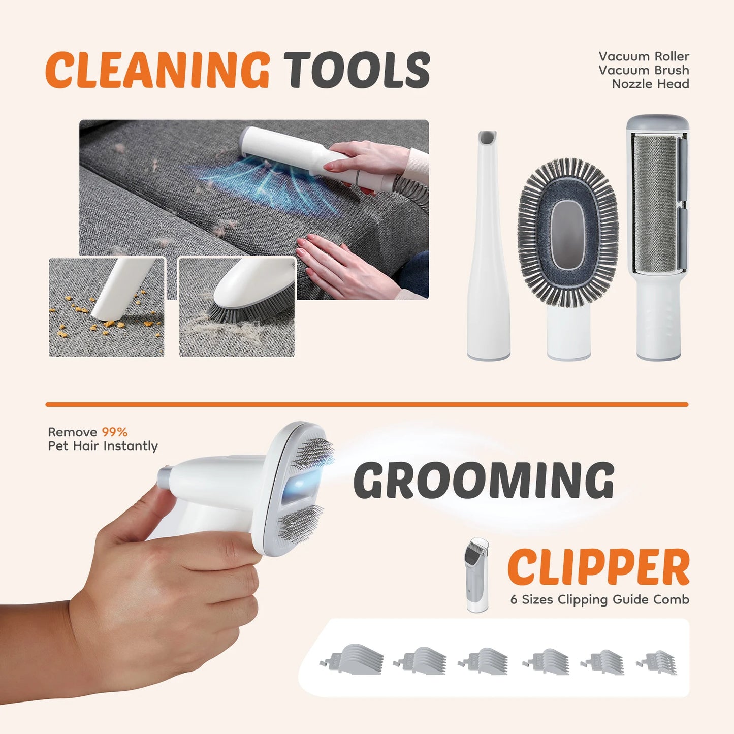 Pet Grooming Vacuum Kit Cordless Low Noise Clippers For Cats