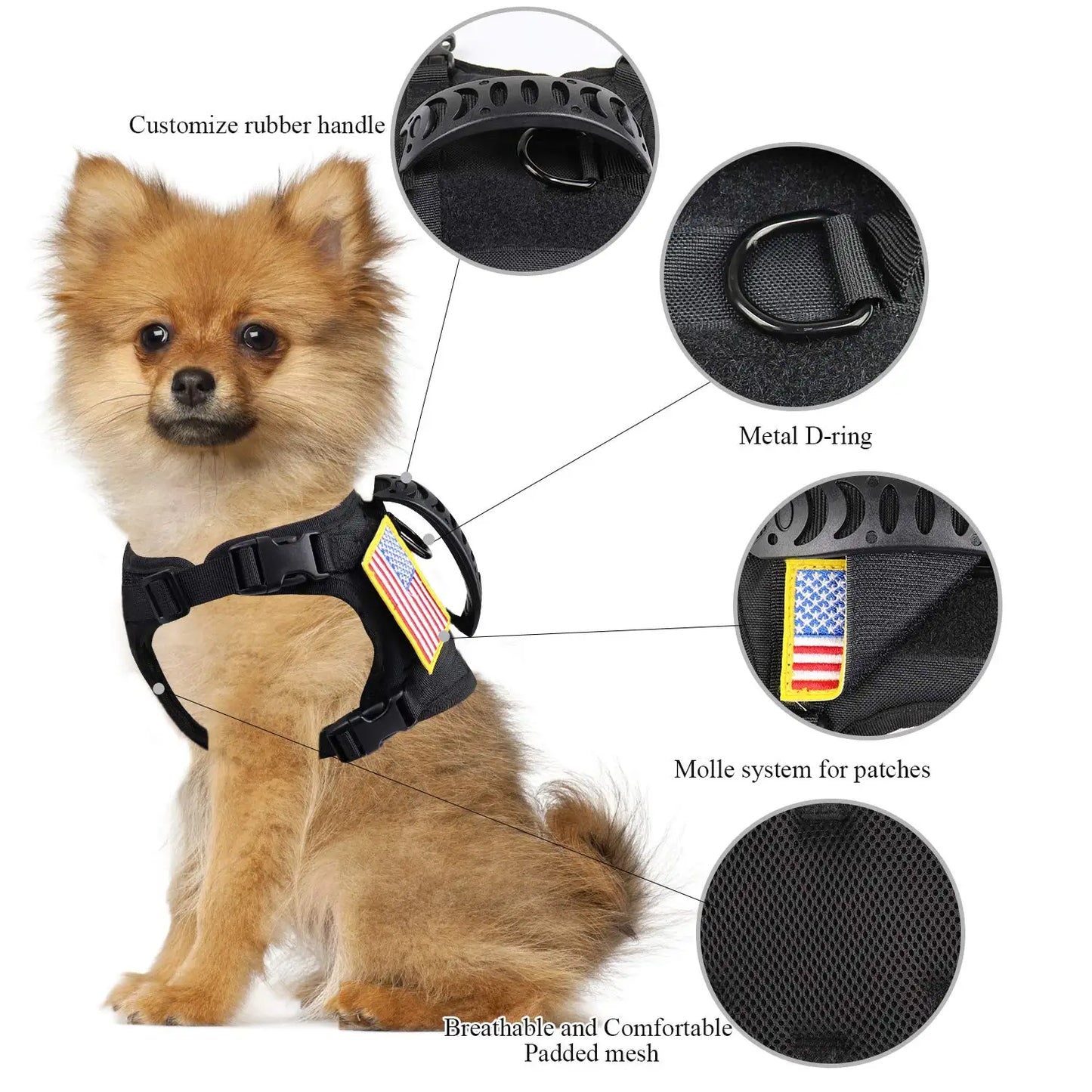 PETRAVEL Tactical Puppy Harness Leash Set For Small Dogs Training