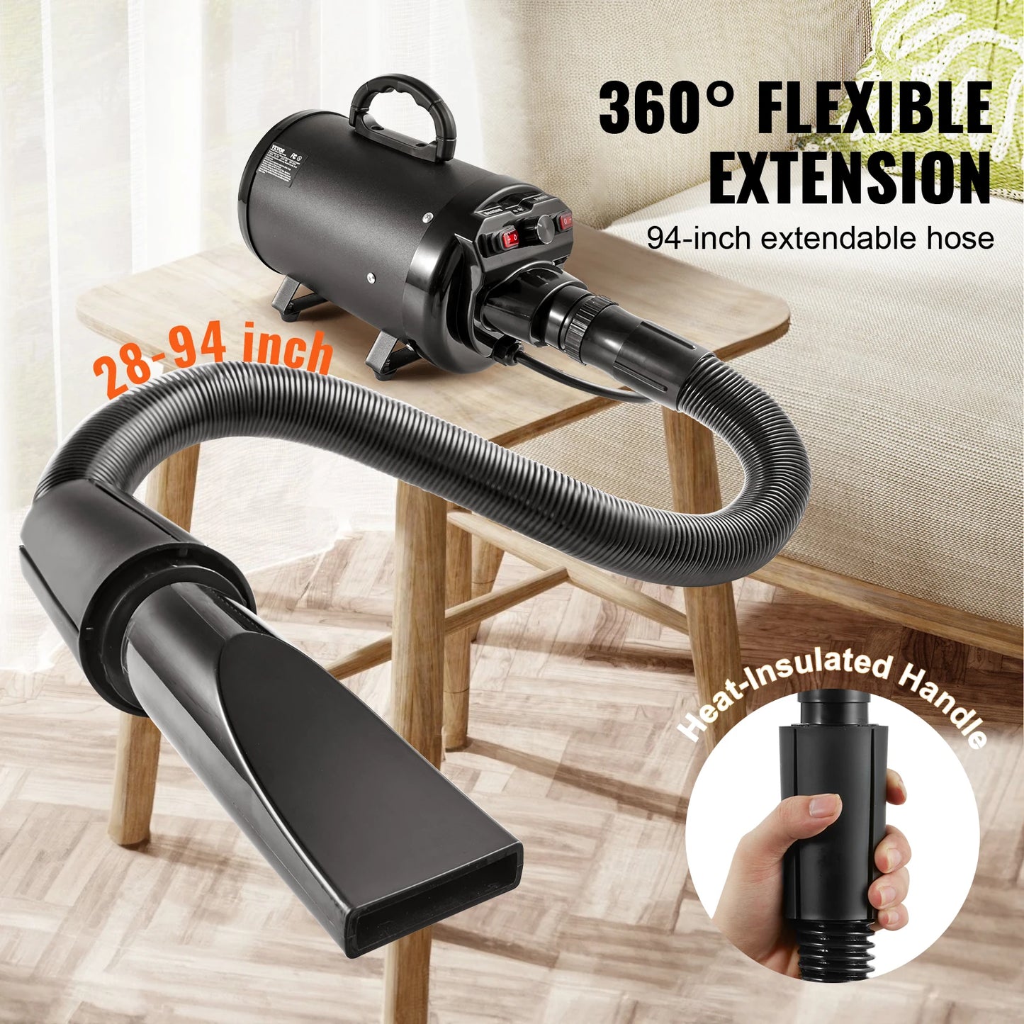 SucceBuy 2000W Dog Blow Dryer With Adjustable Speed Temperature And Nozzles