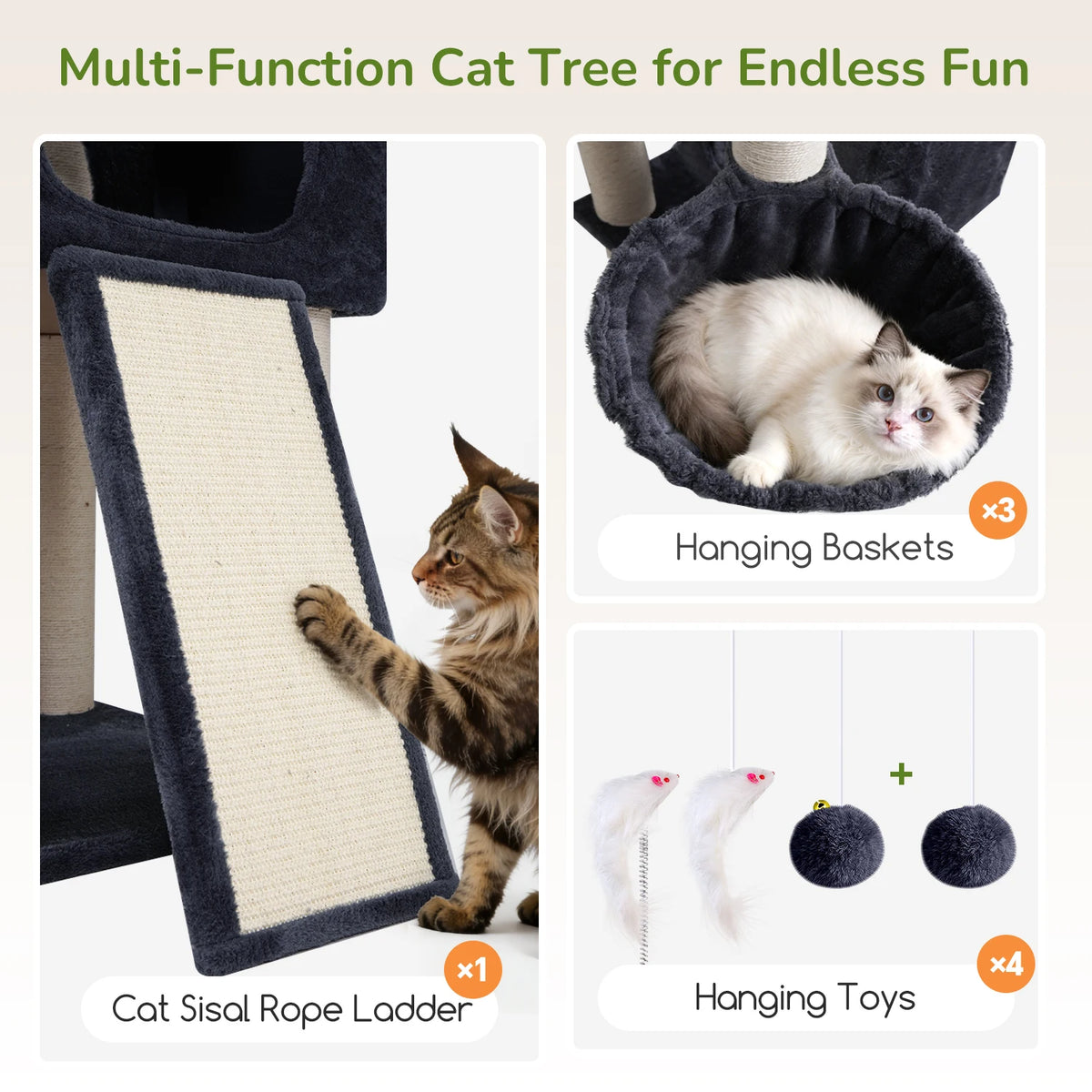 GLOBLAZER Multi-Level Cat Tree With Scratching Posts And Hammocks