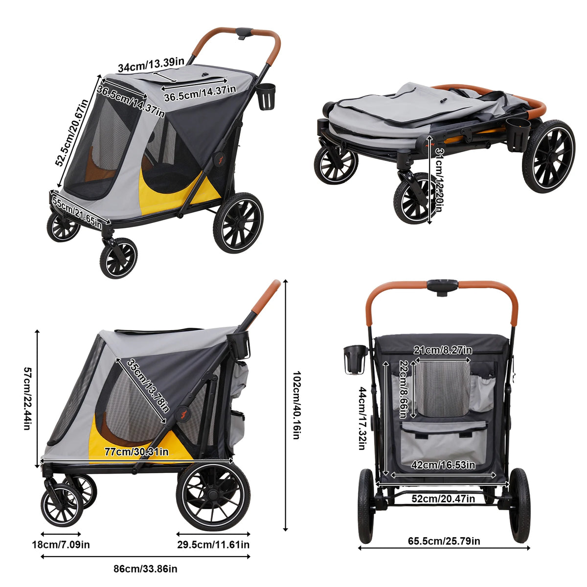 Foldable Pet Dog Stroller Rolling Cat Carrier For Senior Pets