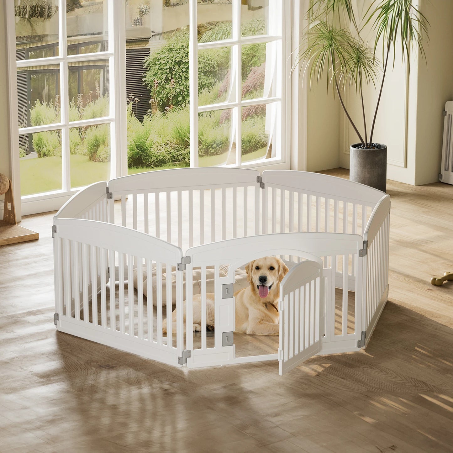 JHK Plastic Dog Playpen Expandable 6 Panel Portable Indoor Outdoor Fence