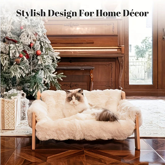 Raised Solid Wood Pet Couch Bed Elevated Cat Sofa Frame
