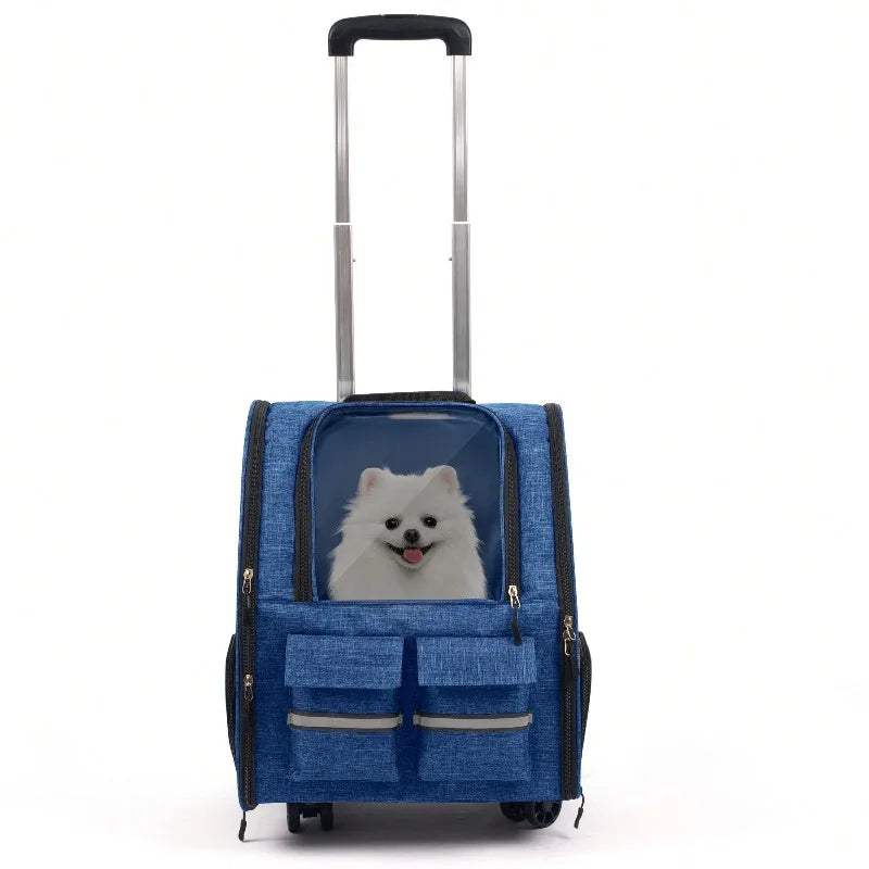 Rolling Pet Carrier With Telescopic Handle And Shoulder Strap