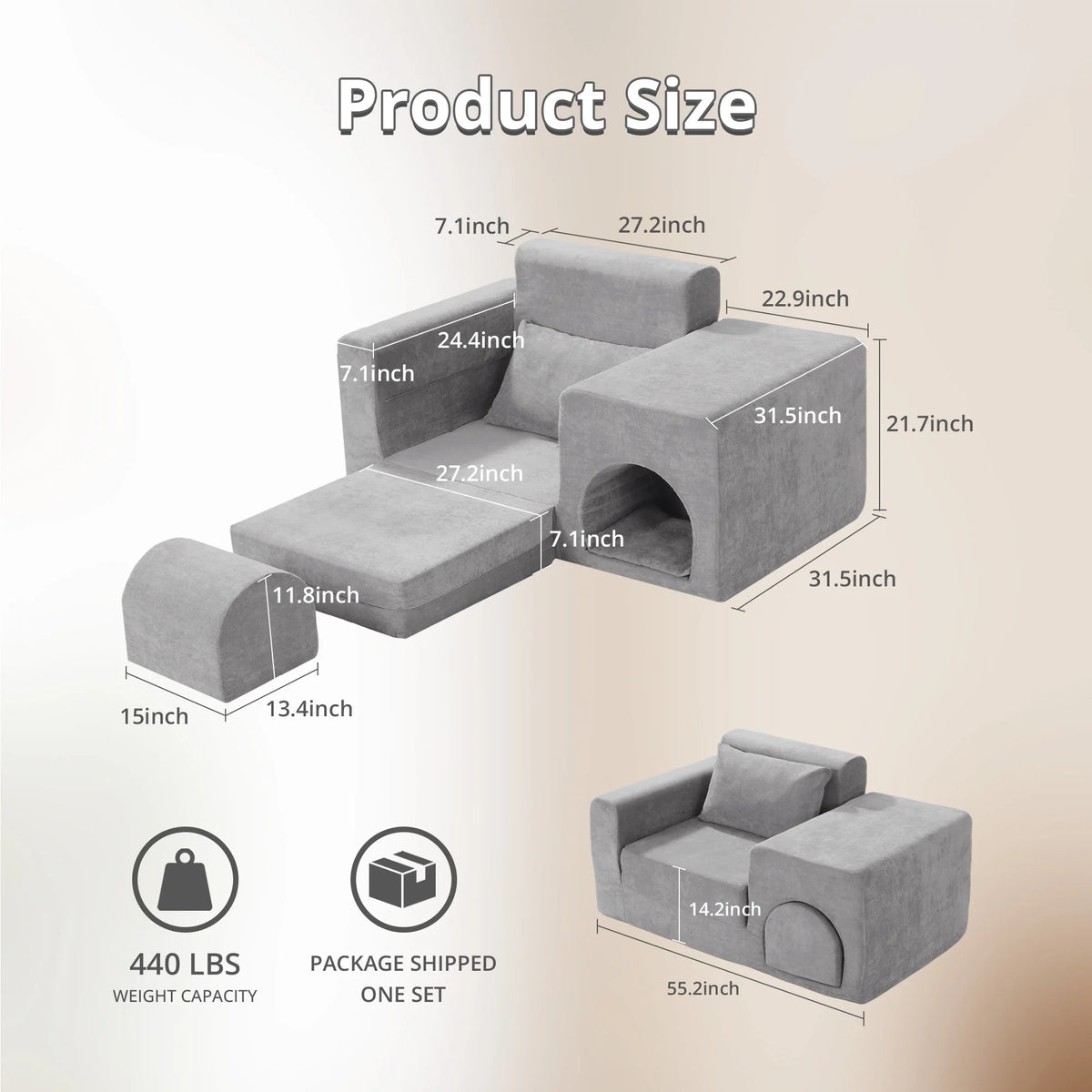5-In-1 No Assembly Sofa Bed With Ottoman Pet Friendly
