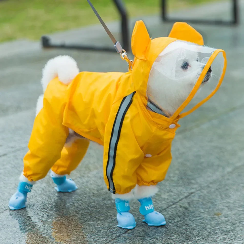 Bear Shape Dog Raincoat With Hat Reflective Waterproof Hooded Coat