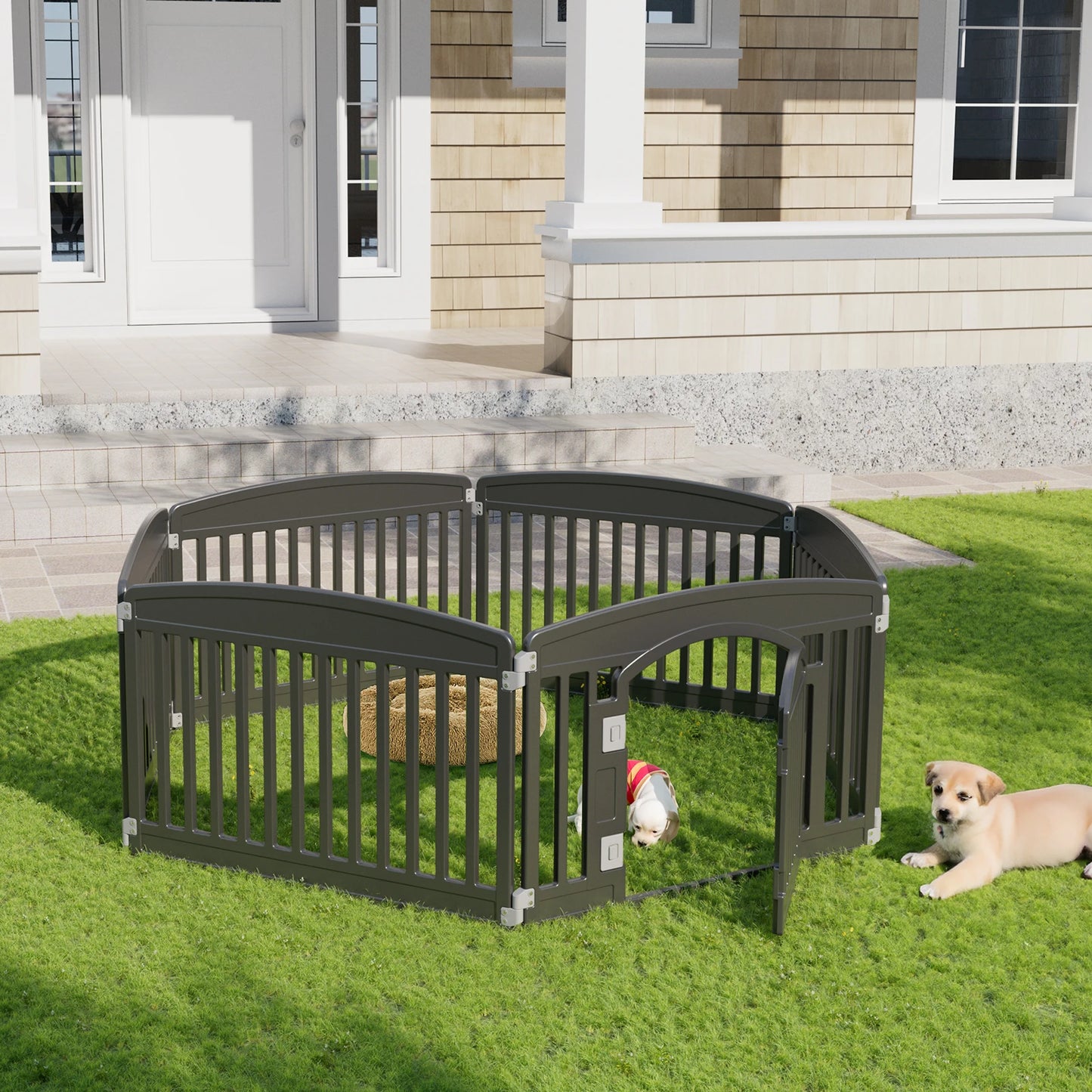 JHK Plastic Dog Playpen Expandable 6 Panel Portable Indoor Outdoor Fence